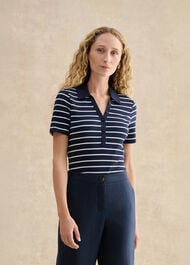 Merle Striped Ribbed Shirt, Navy Ivory, hi-res