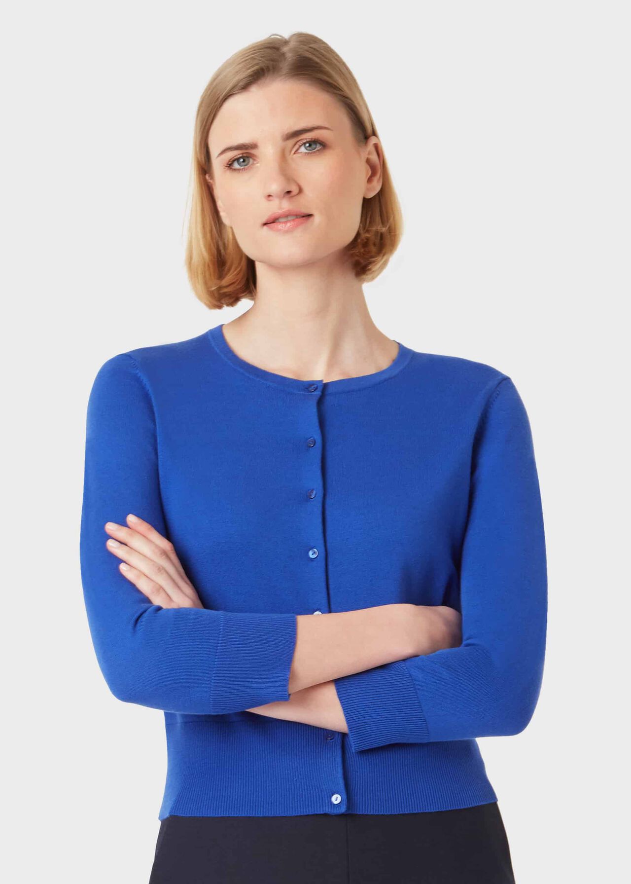 Paula Cotton Blend Cardigan, Blue, hi-res
