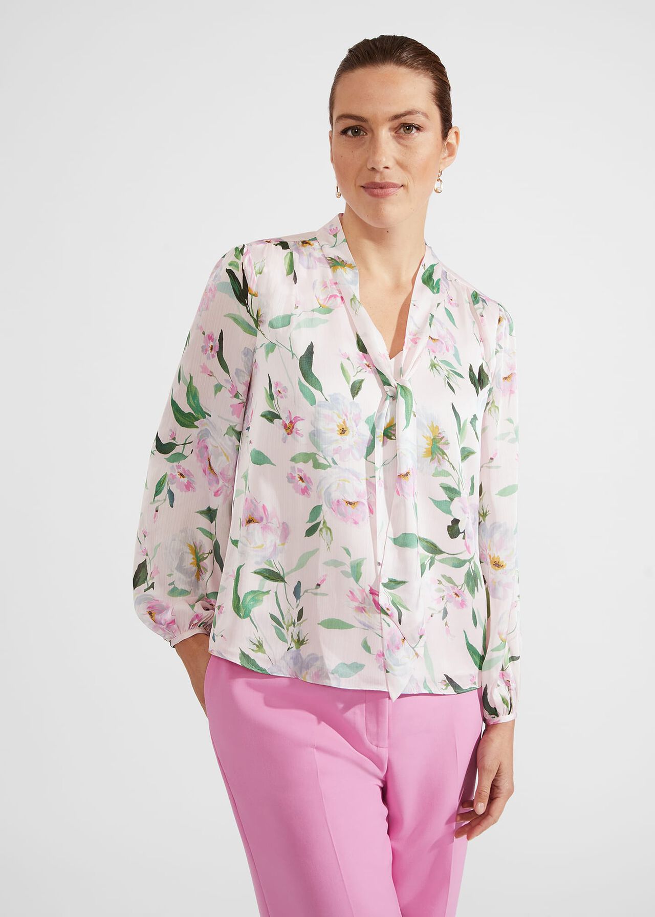 Aria Floral Blouse, Pale Pink Multi, hi-res