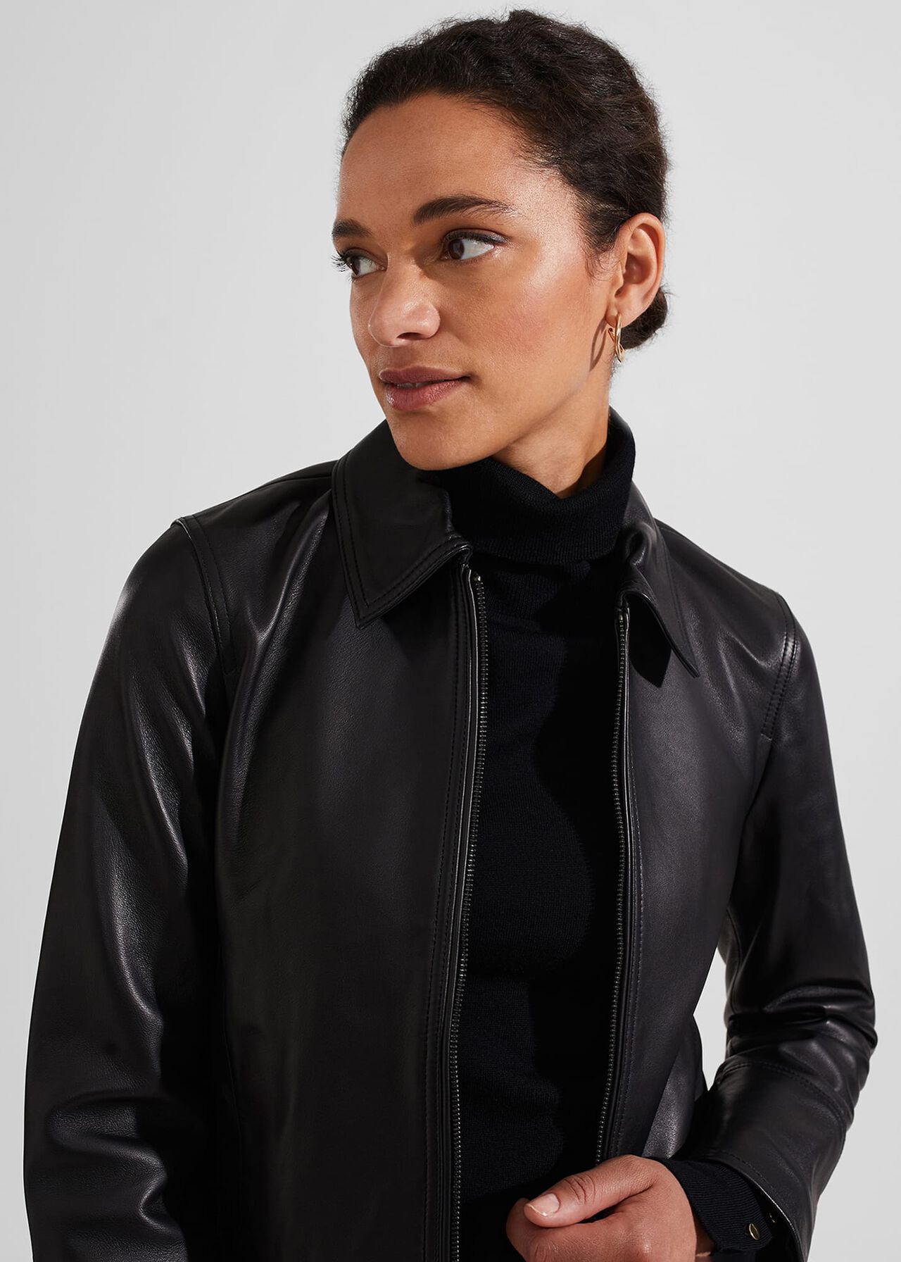 Frederica Leather Jacket, Black, hi-res