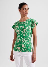 Nessie Printed Top, Green Multi, hi-res