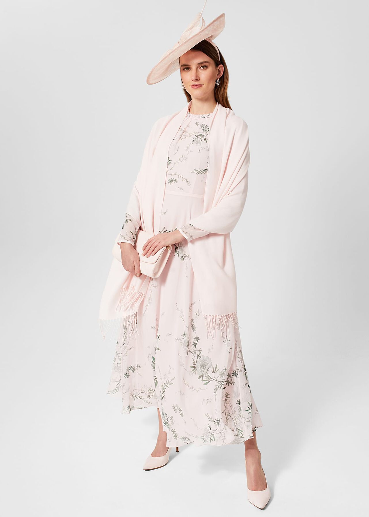 Rosabelle Silk Floral Dress, Pale Pink Multi, hi-res