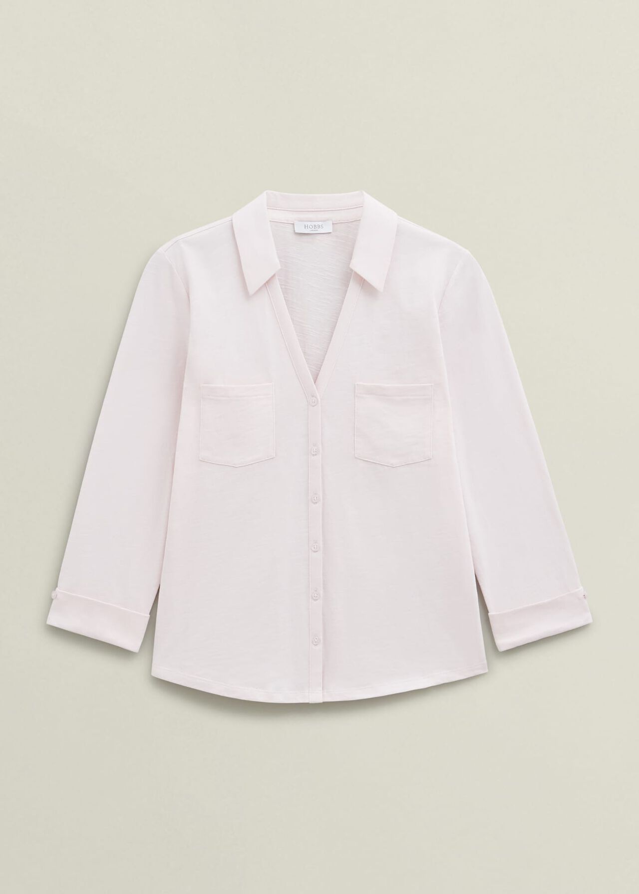 Pink Zariah Cotton Slub 3/4 Sleeve Shirt, Pale Pink, hi-res
