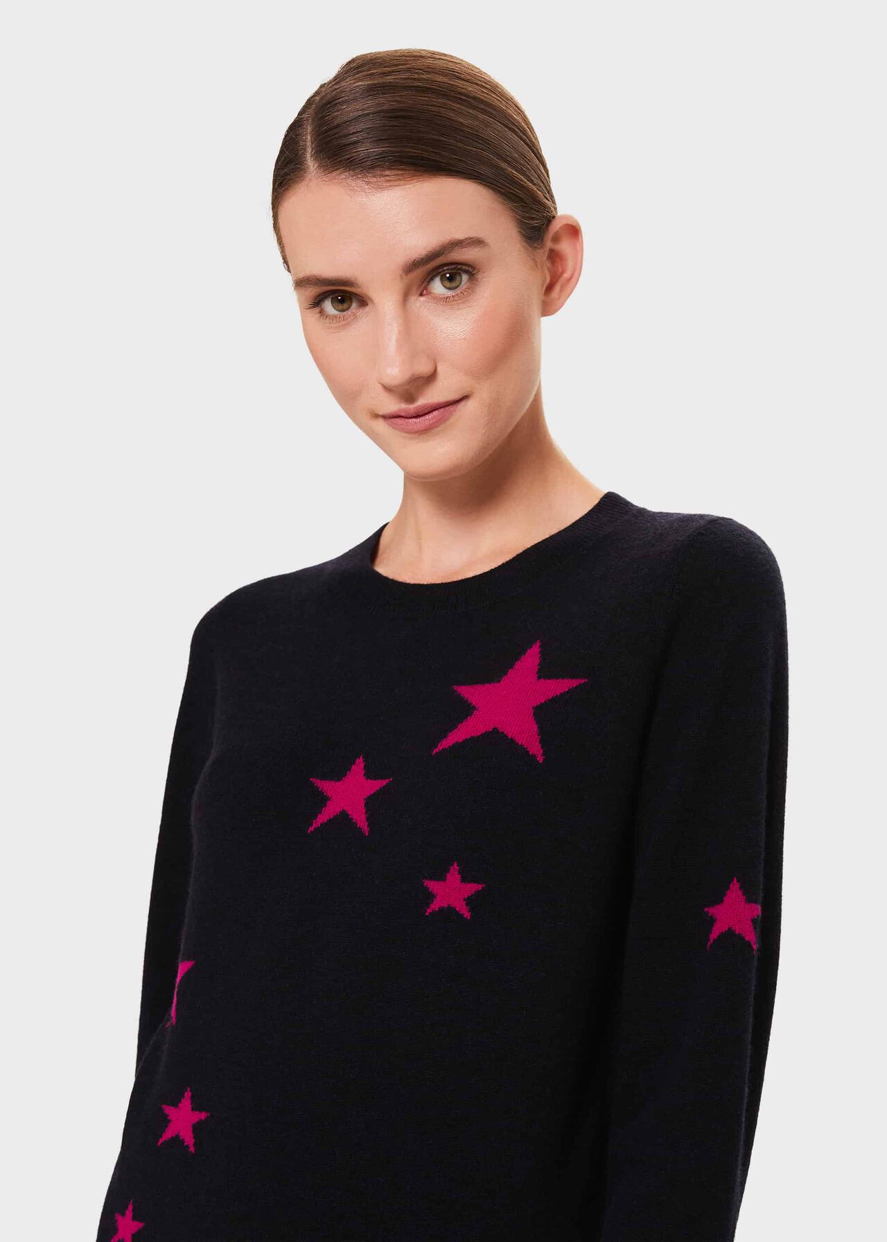 Samira Wool Cashmere Star Sweater, Navy Pink, hi-res