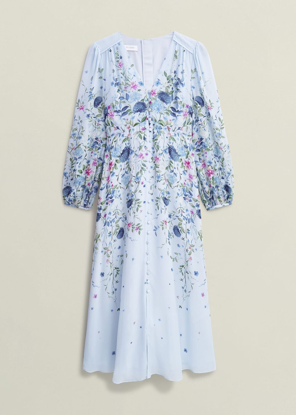 Petite Caversham Floral Silk Dress, Blue Multi, hi-res