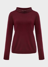 Esther Sequin Wool Cashmere Jumper, Burgundy, hi-res