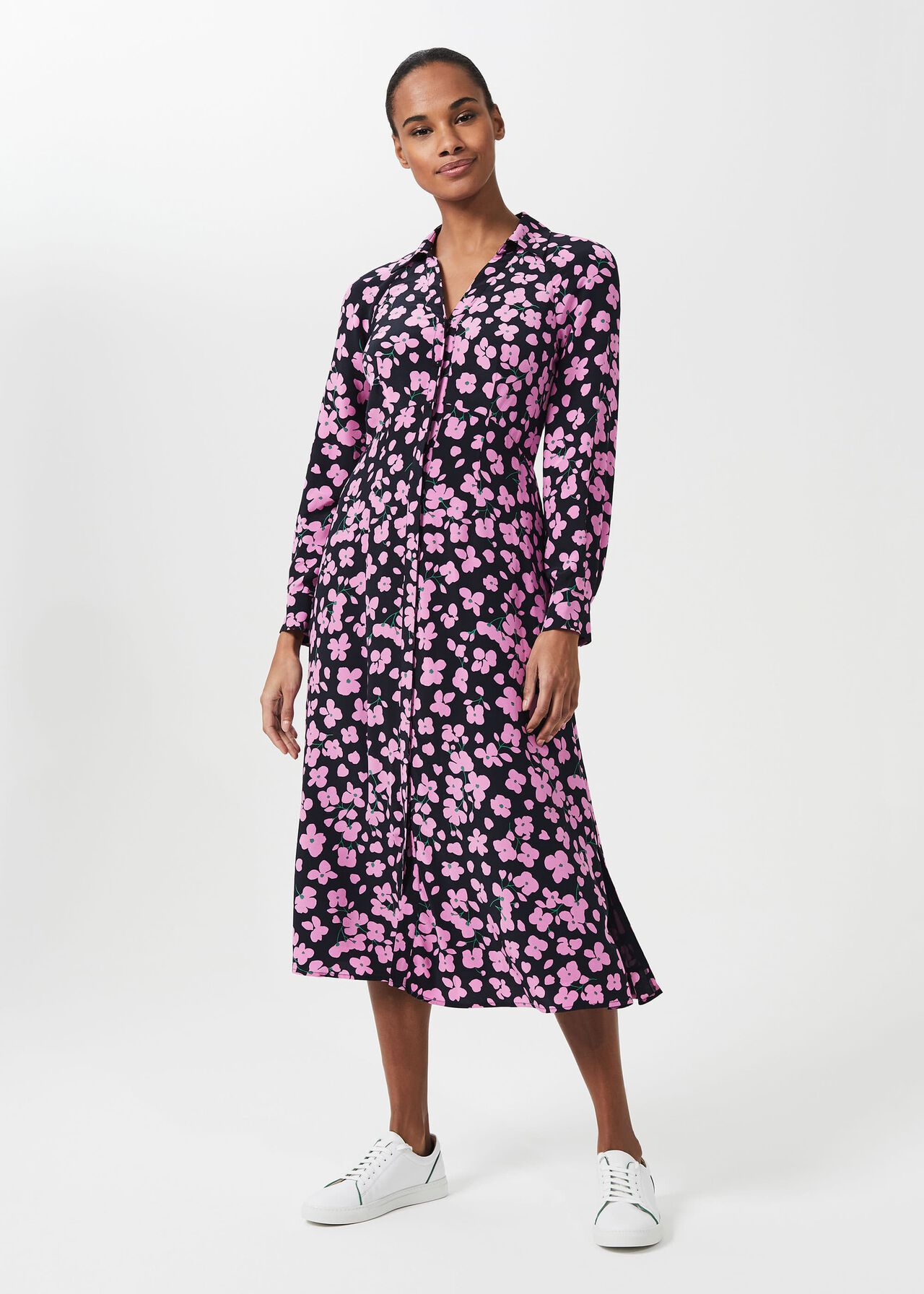 Lulu Floral Midi Dress, Navy Pink, hi-res