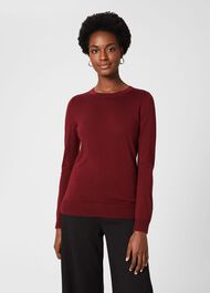 Penny Merino Wool Jumper, Burgundy, hi-res