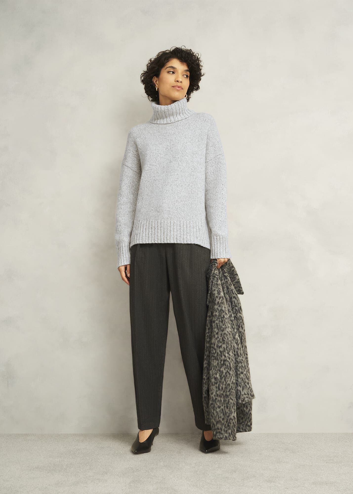 Grey Marl Yardley Chunky Roll Neck Knitted Sweater | Hobbs US |