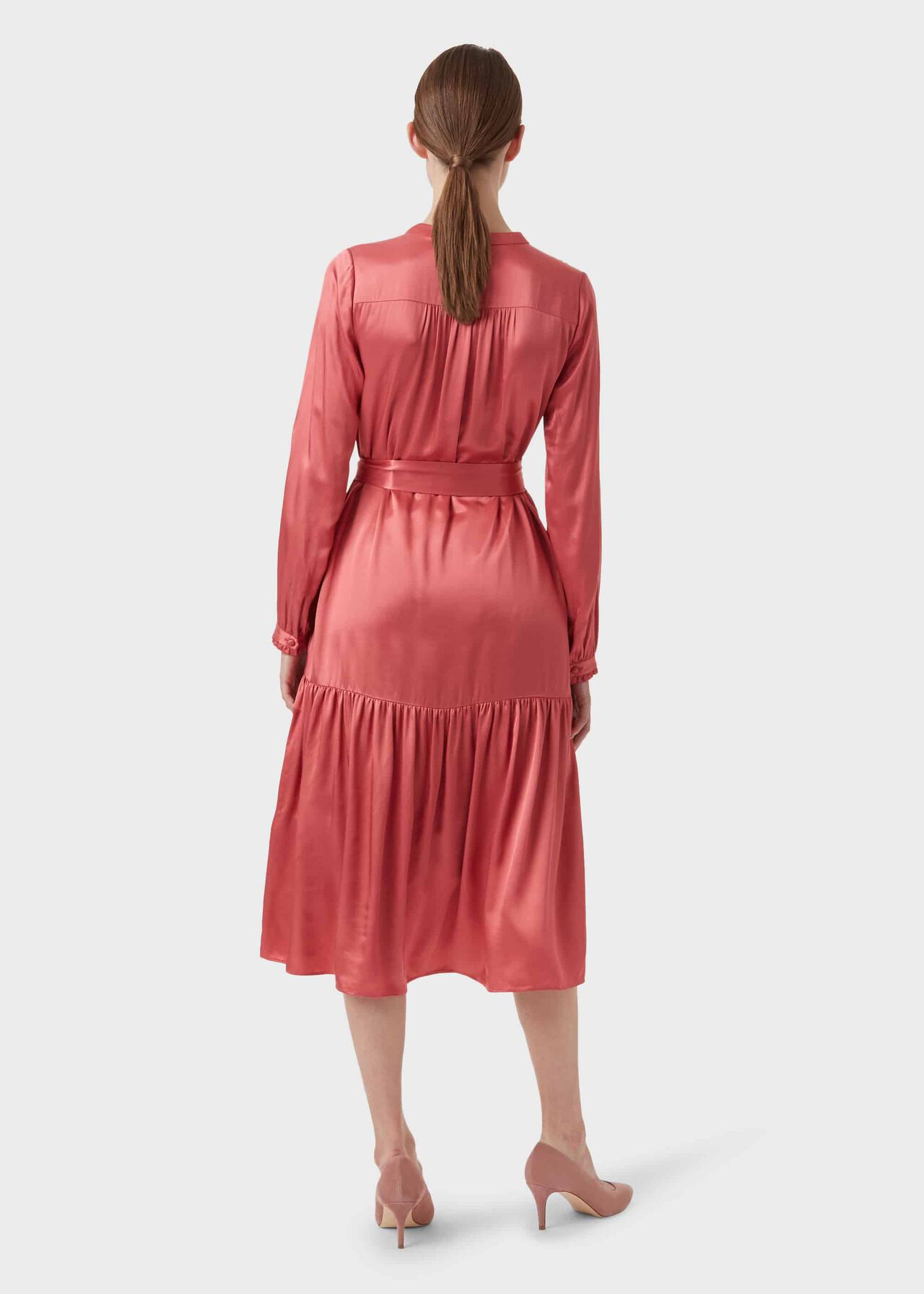 Esther Satin Shirt Dress, Pink, hi-res
