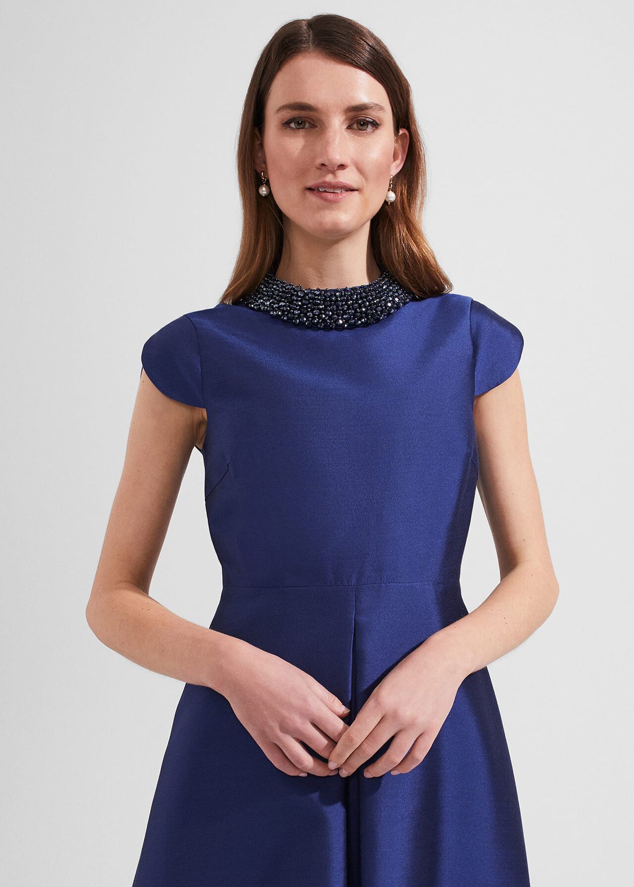 Christie Silk Wool Beaded Dress, Royal Blue, hi-res