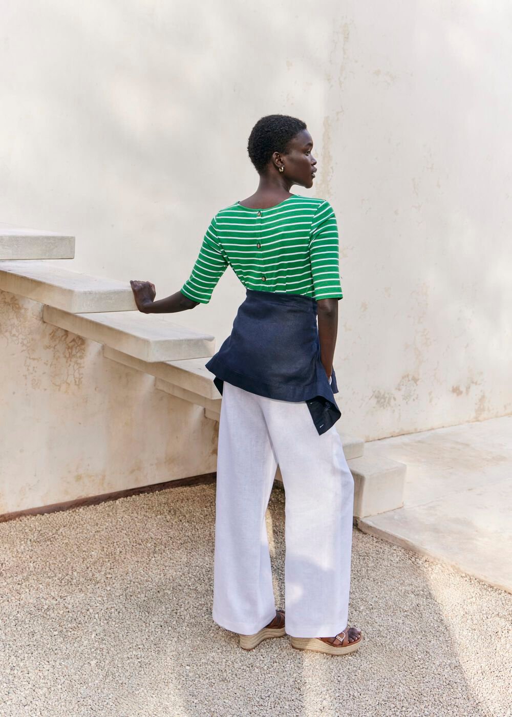 Katie Cotton Button Back Top, Green Ivory, hi-res