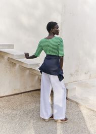 Katie Cotton Button Back Top, Green Ivory, hi-res