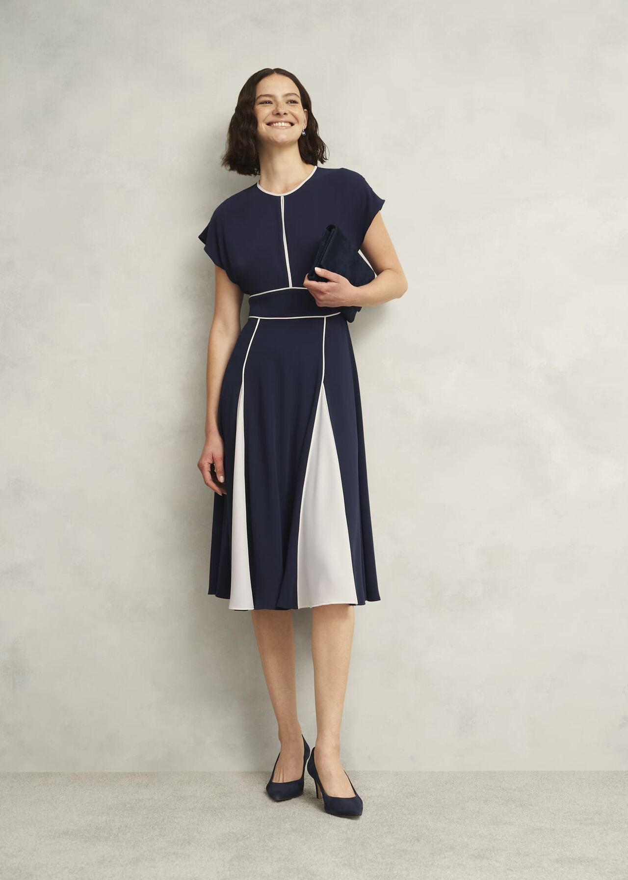 Viola Colourblock Dress, Midnight Cream, hi-res