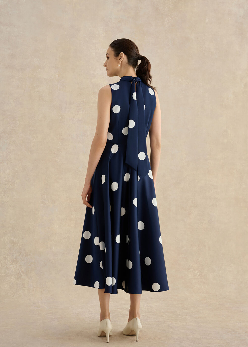 Petite Mia Satin Spot Dress, Midnight Ivory, hi-res