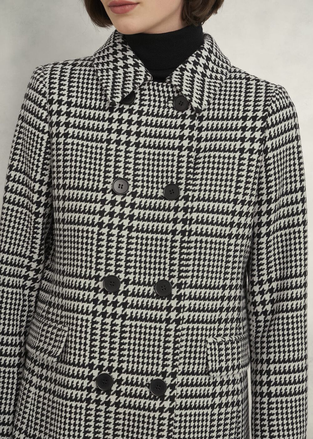 Yvette Wool Blend Check Coat, Black Ivory, hi-res