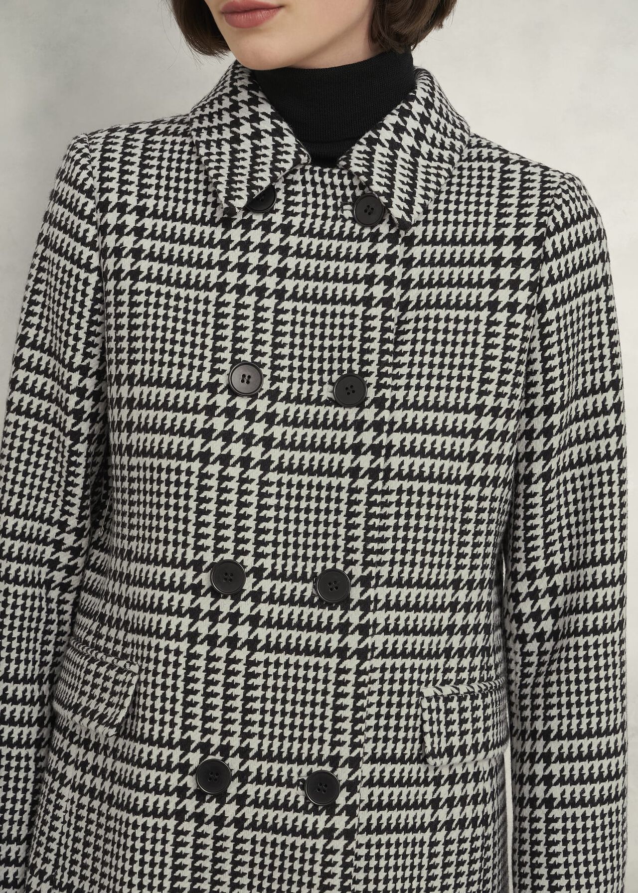 Yvette Wool Blend Check Coat, Black Ivory, hi-res