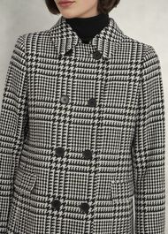 Yvette Wool Blend Check Coat, Black Ivory, hi-res