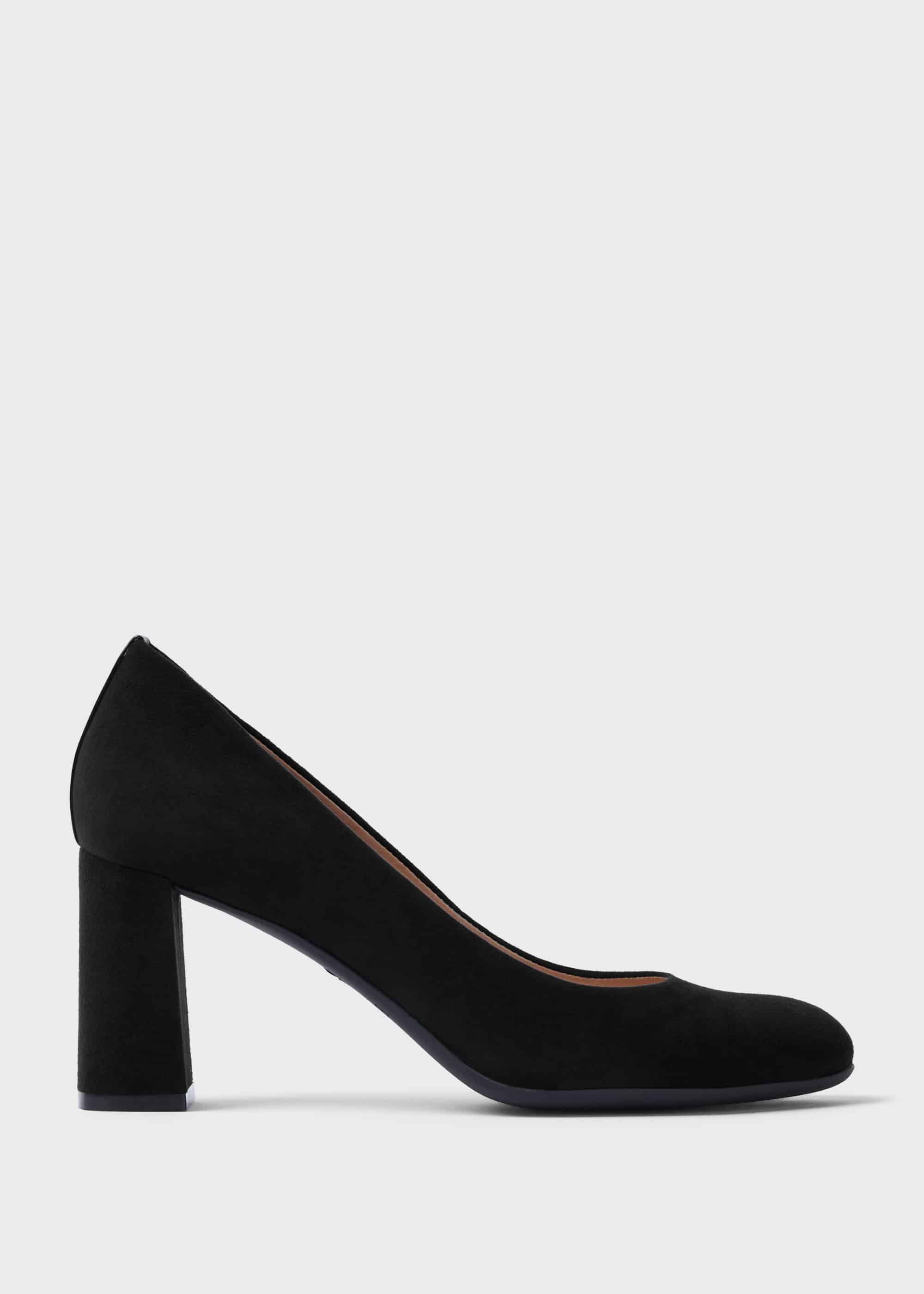 black leather block heel court shoes