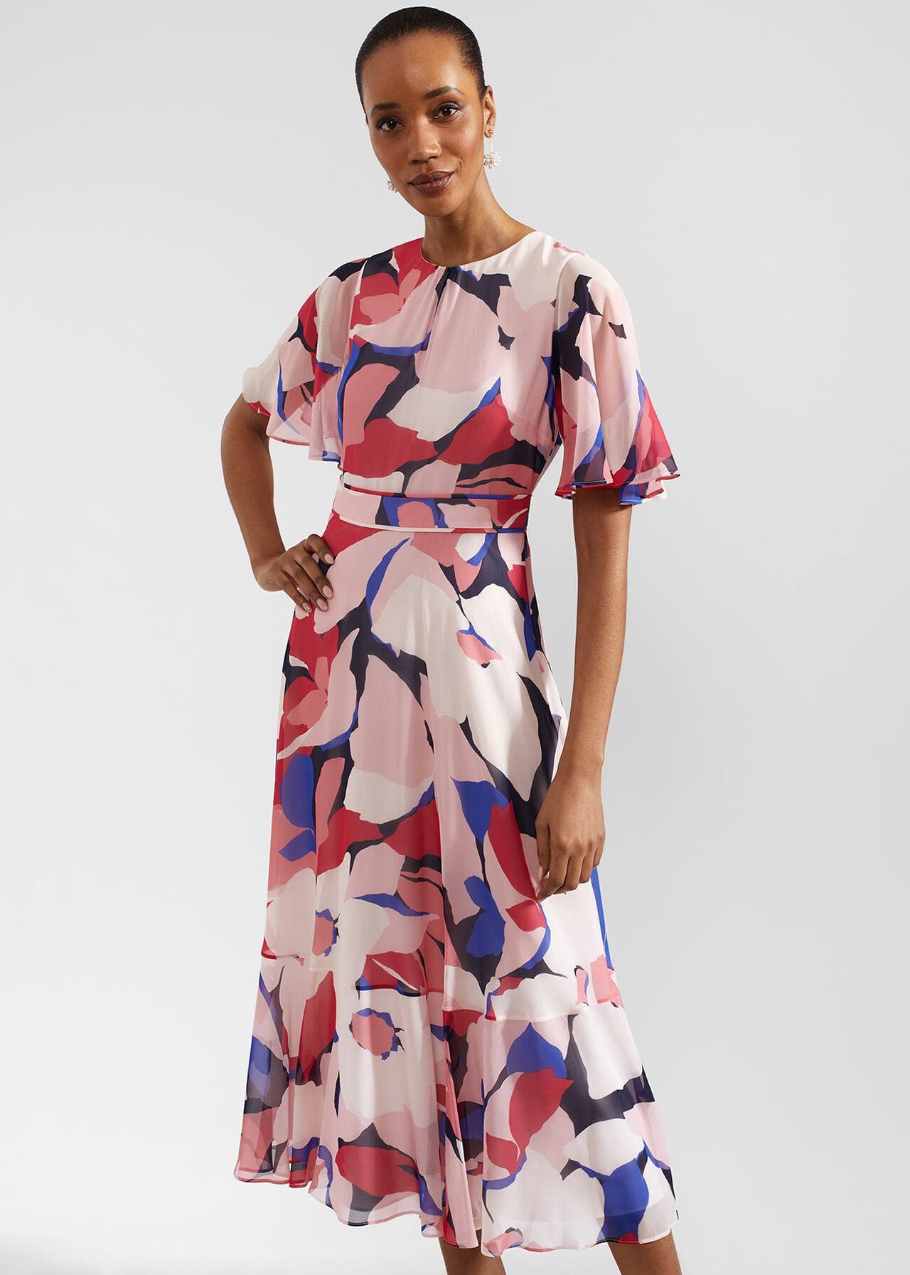 Freya Silk Midi Dress, Navy Pink Multi, hi-res