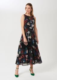 Carly Floral Midi Dress, Black Multi, hi-res