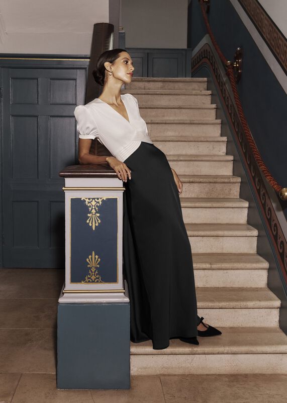 Elizabeth Colourblock Satin Maxi Dress