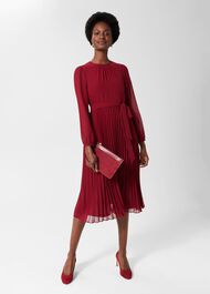 Paulina Pleated Dress, Burgundy, hi-res