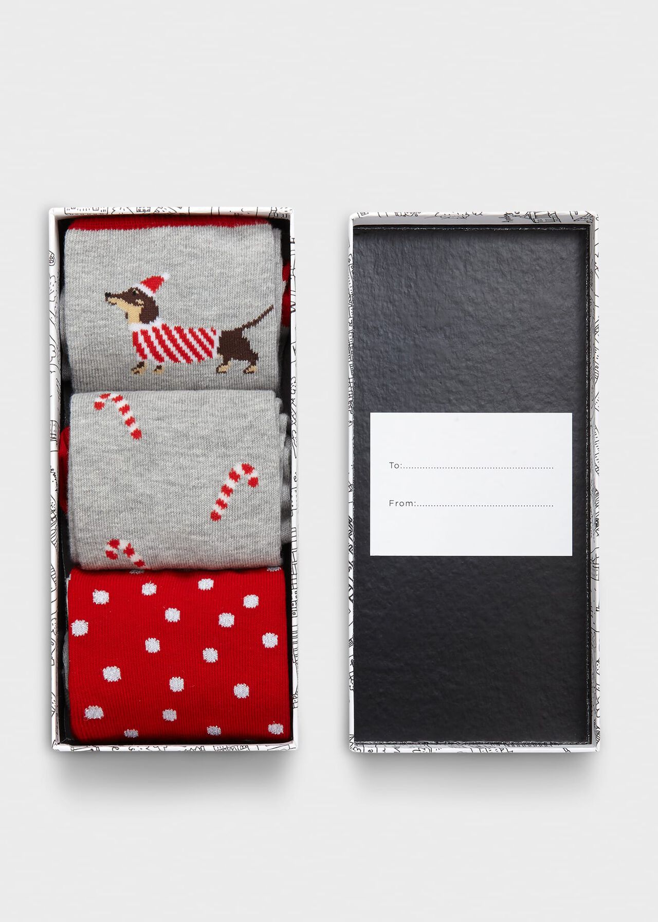 Dachshund Candy Cane Sock Set, Red Multi, hi-res