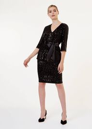 Salma Sequin V Neck Top, Black, hi-res