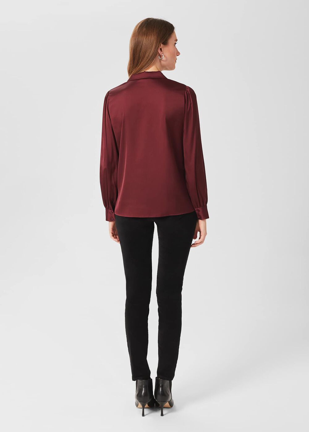 Mirabel Satin Shirt, Mulberry Red, hi-res