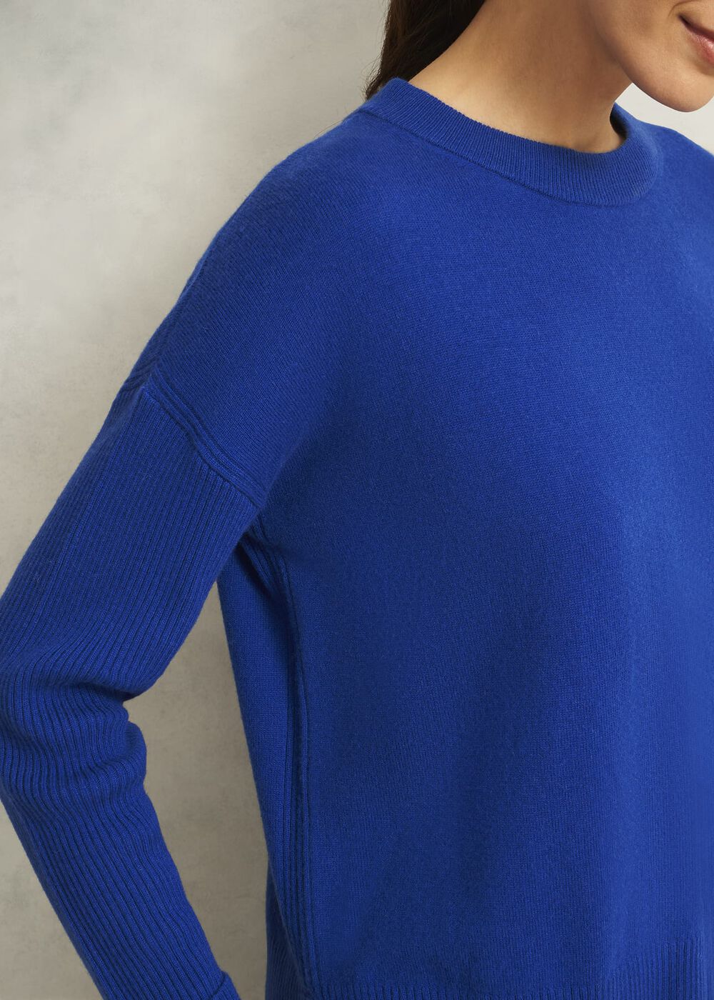Blue Darla Wool Blend Chunky Crew Neck Knitted Sweater, Rich Vivid Blue, hi-res