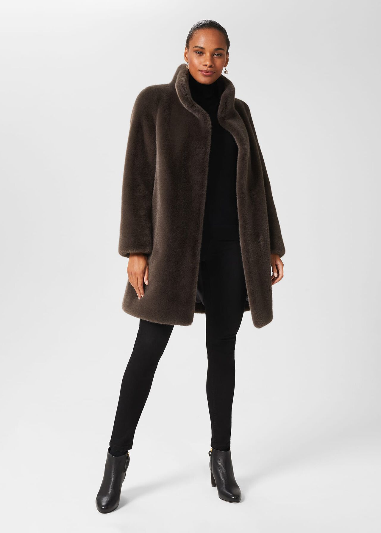 Maddox Faux Fur Coat, Charcoal Grey, hi-res