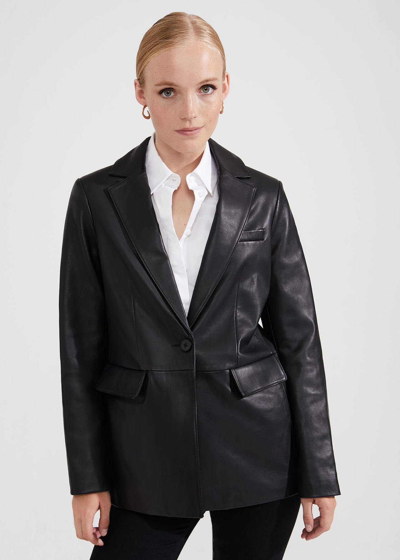 Merissa Leather Blazer, Black, hi-res