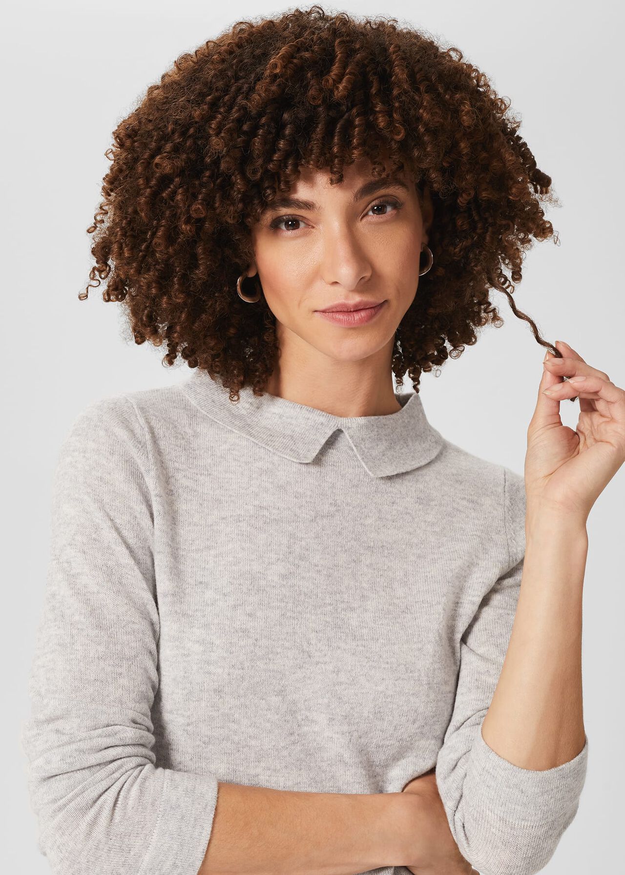 Priya Wool Cashmere Jumper, Pale Grey Marl, hi-res