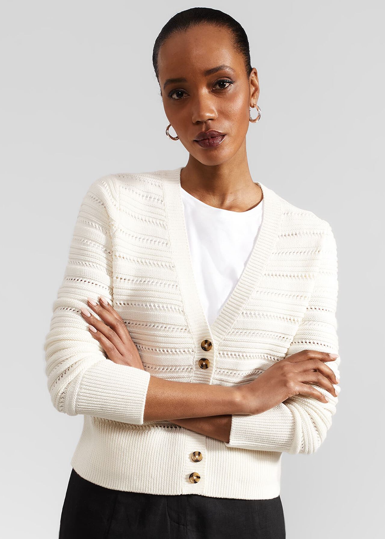 Naomi Cotton Cardigan, Ivory, hi-res