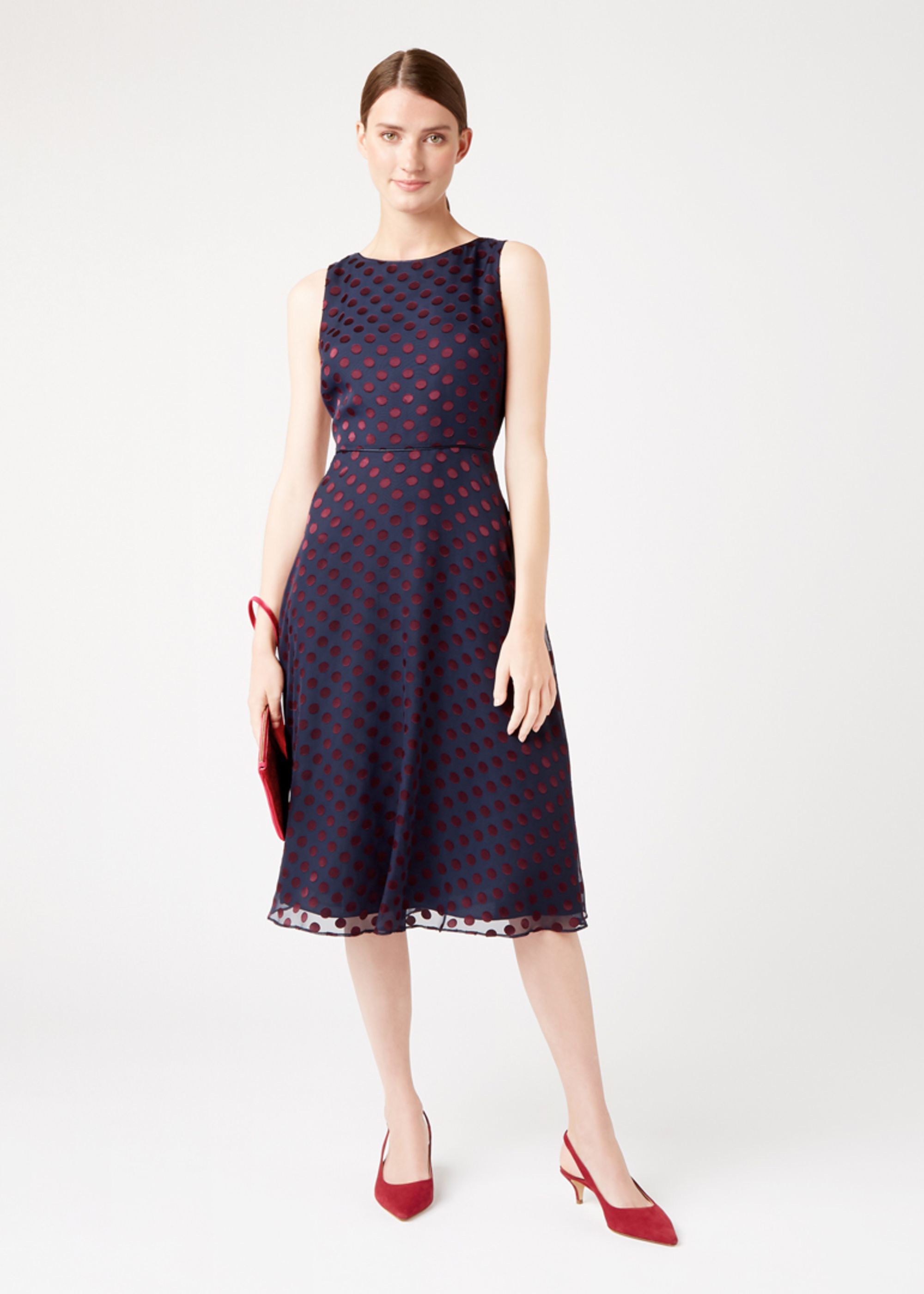 hobbs navy and white spot dress