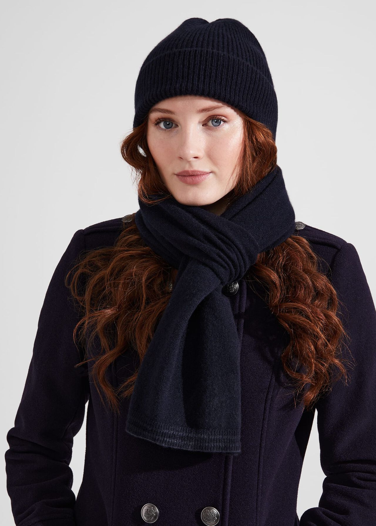 Mabel Cashmere Scarf, Hobbs Navy, hi-res