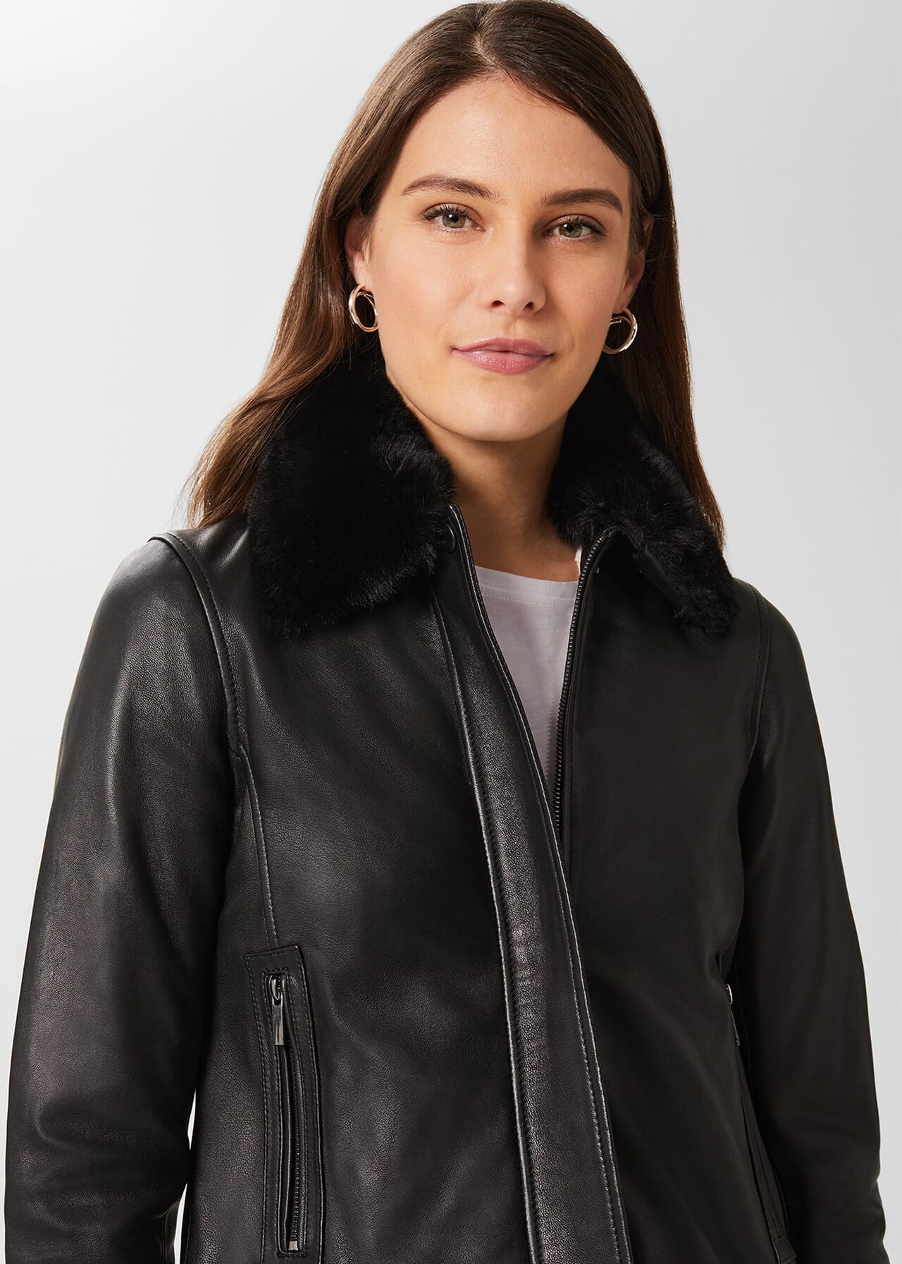 Sera Leather Jacket, Black, hi-res