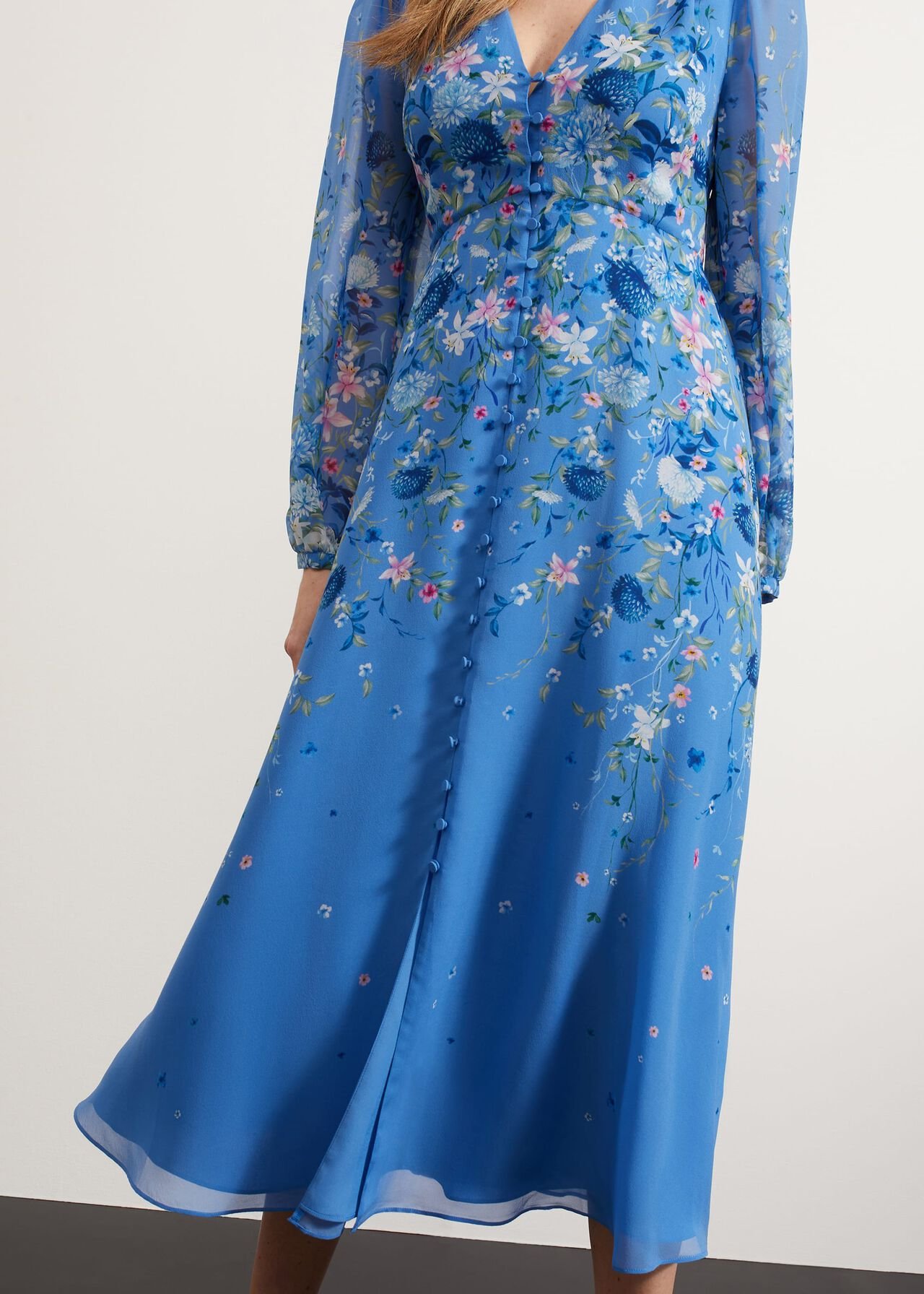 Caversham Silk Floral Dress, Blue Multi, hi-res