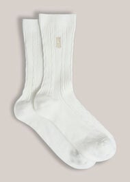 Cable Knit Single Socks, Ivory, hi-res