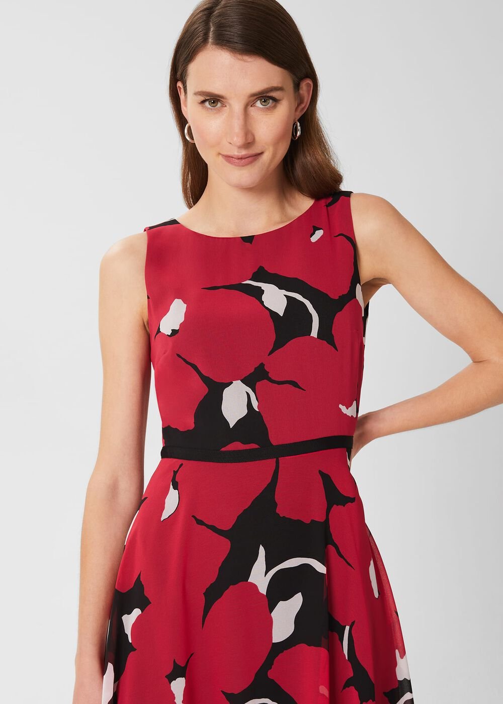 Carly Floral Midi Dress, Black Pink, hi-res