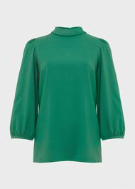 Leah Jacquard Spot Roll Neck Blouse, Apple Green, hi-res