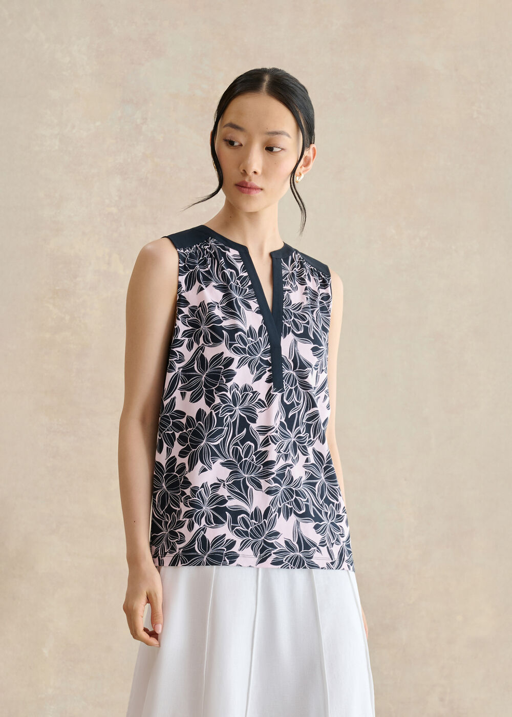 Nadine Printed Sleeveless Top, Pink Navy, hi-res