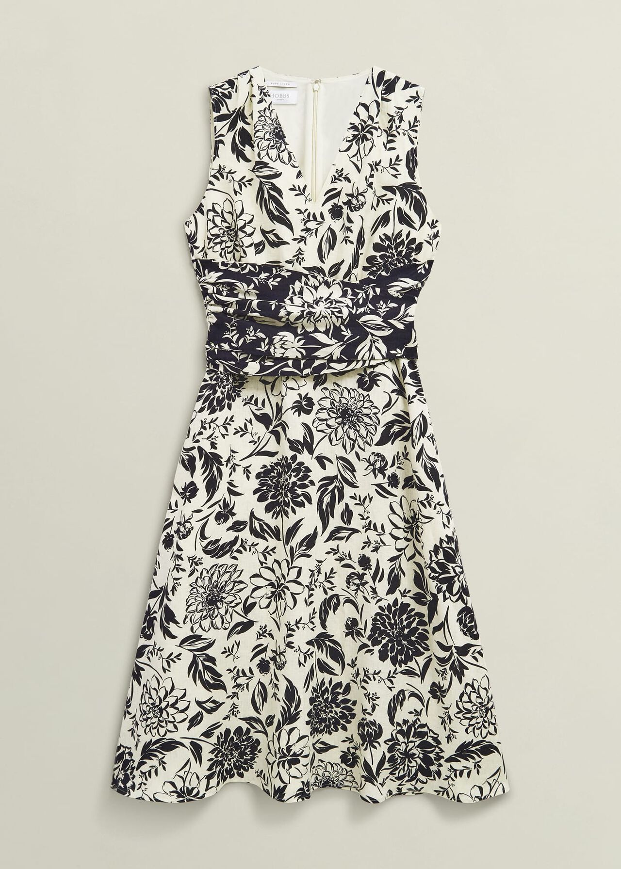 Petite Teagan Linen Dress, Ivory Navy, hi-res