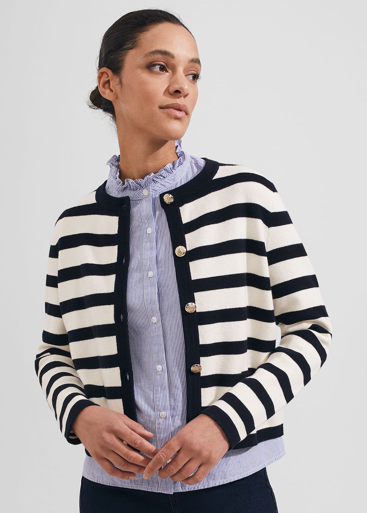 Nyra Stripe Jacket, Ivory Hobbsnavy, hi-res