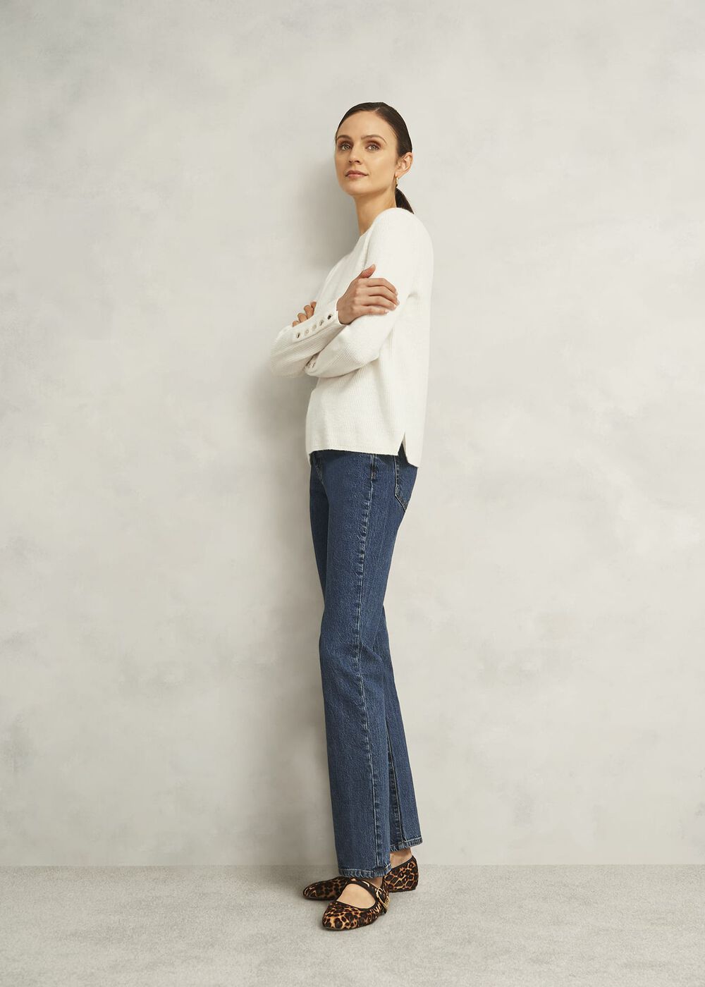 Ivory Jasmina Ribbed Crew Neck Sweater, Warm Ivory, hi-res