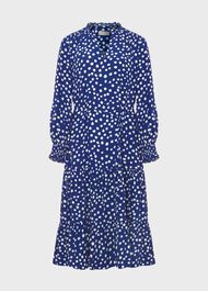 Petite Adela Spot A-Line Dress, Deep Blue Cream, hi-res
