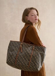 Kyra Leather Canvas Tote, Black Camel, hi-res