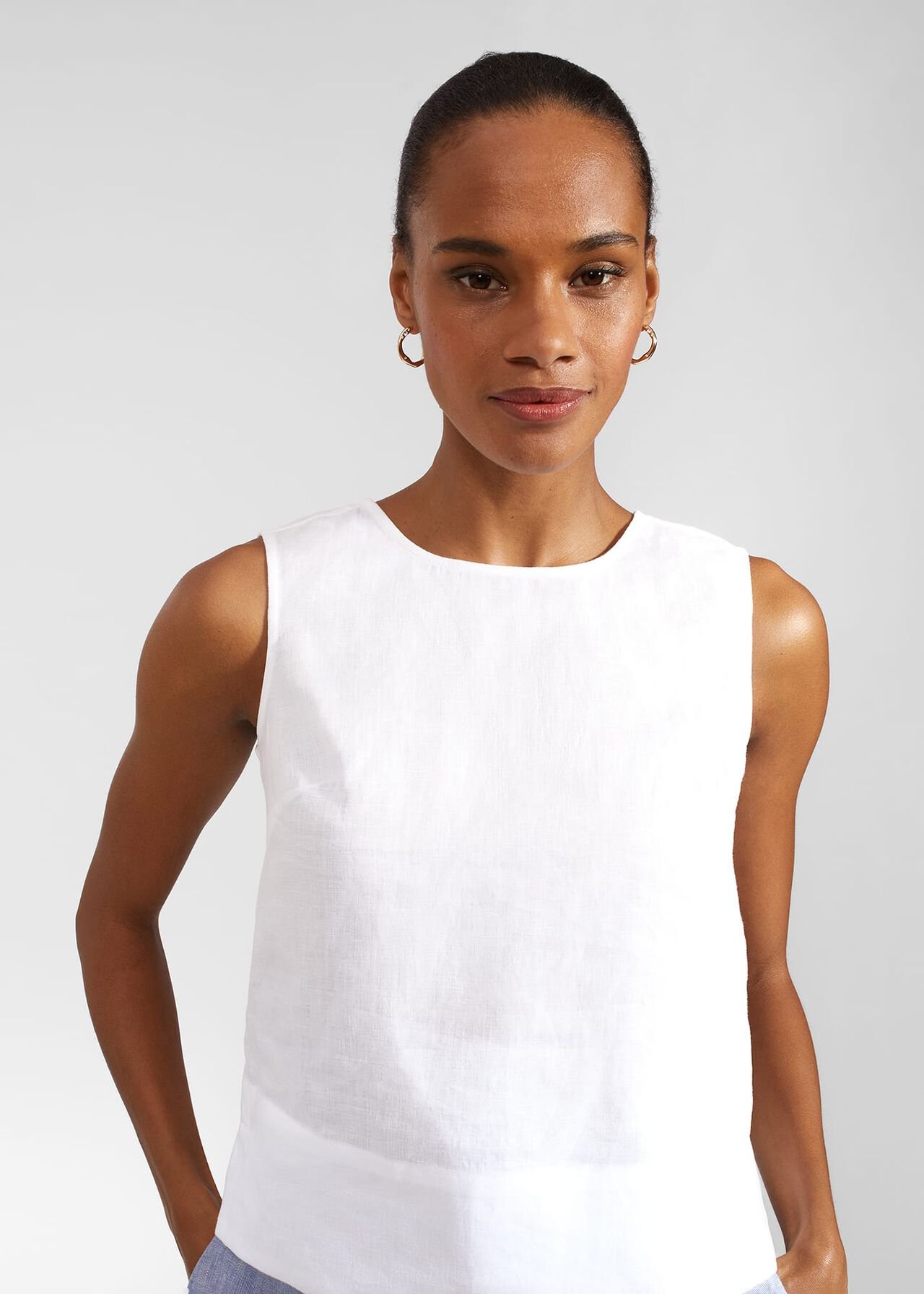 Malindi Linen Top, White, hi-res