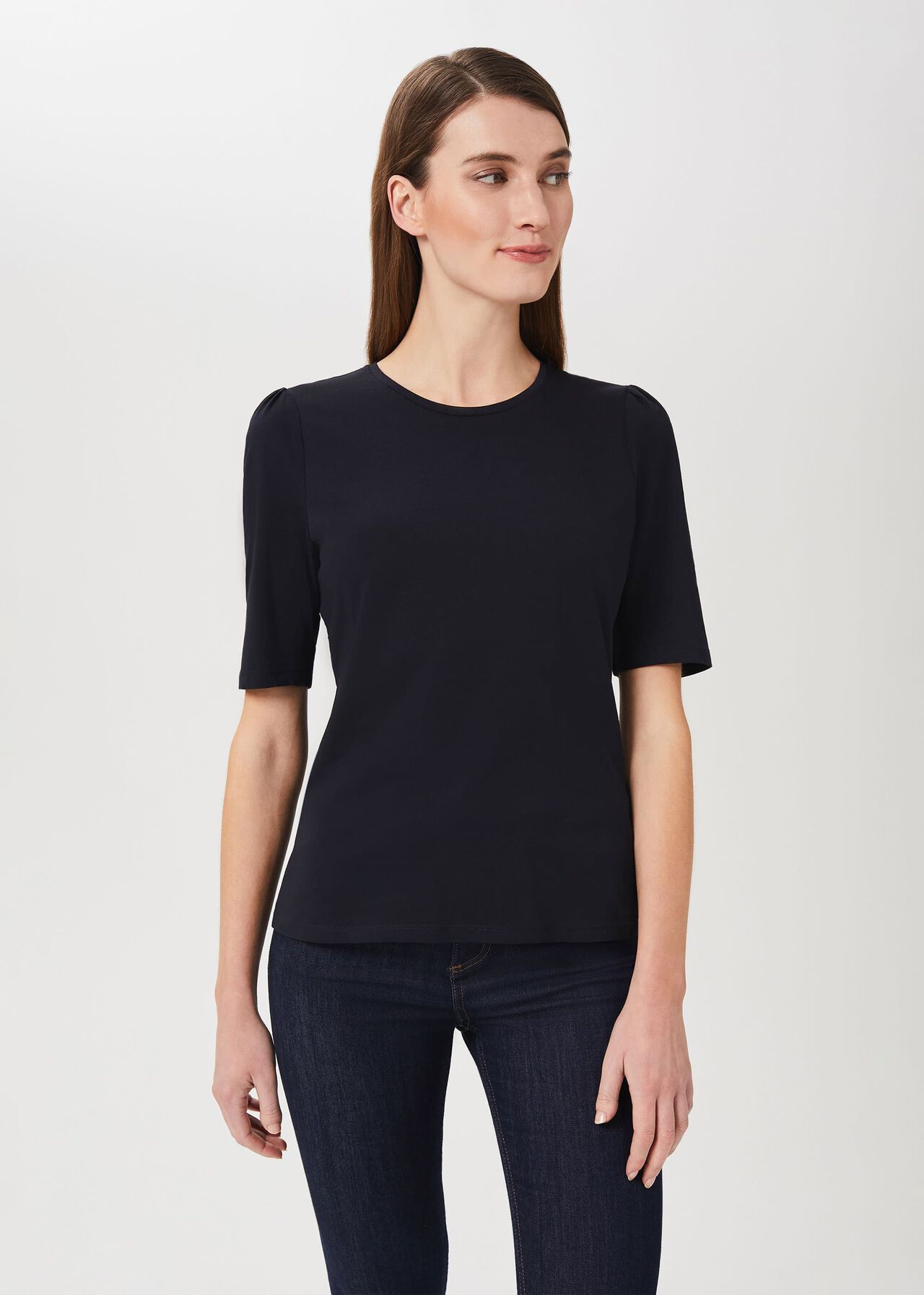 Eva Puff Sleeve T-Shirt, Navy, hi-res